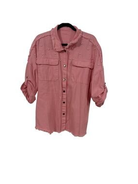 Overview Women’s XL pink denim jacket Pearl Brad Detail